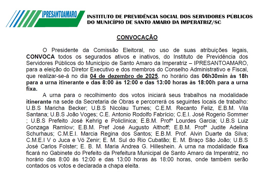 Convocação, homologação e cronograma de urna das Eleições 2025 do IPRE Convocação, homologação e cronograma de urna das Eleições 2025 do IPRE